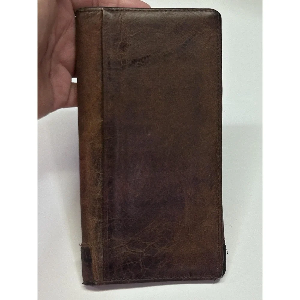 Vintage Stetson Full Grain Leather Western Checkbook Wallet Brown Distressed USA